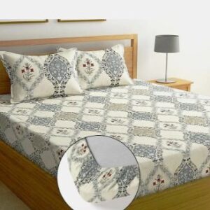 truebuy microfiber king, double fitted (elastic) 260 tc printed 1 summer bedsheet with 2 pillow covers (multicolor)