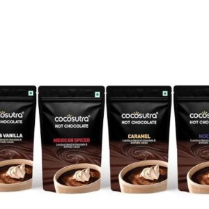 cocosutra hot chocolate mix | swiss vanilla, mexican spiced, caramel & mocha | pack of 4 (each 100 gm) 400 g